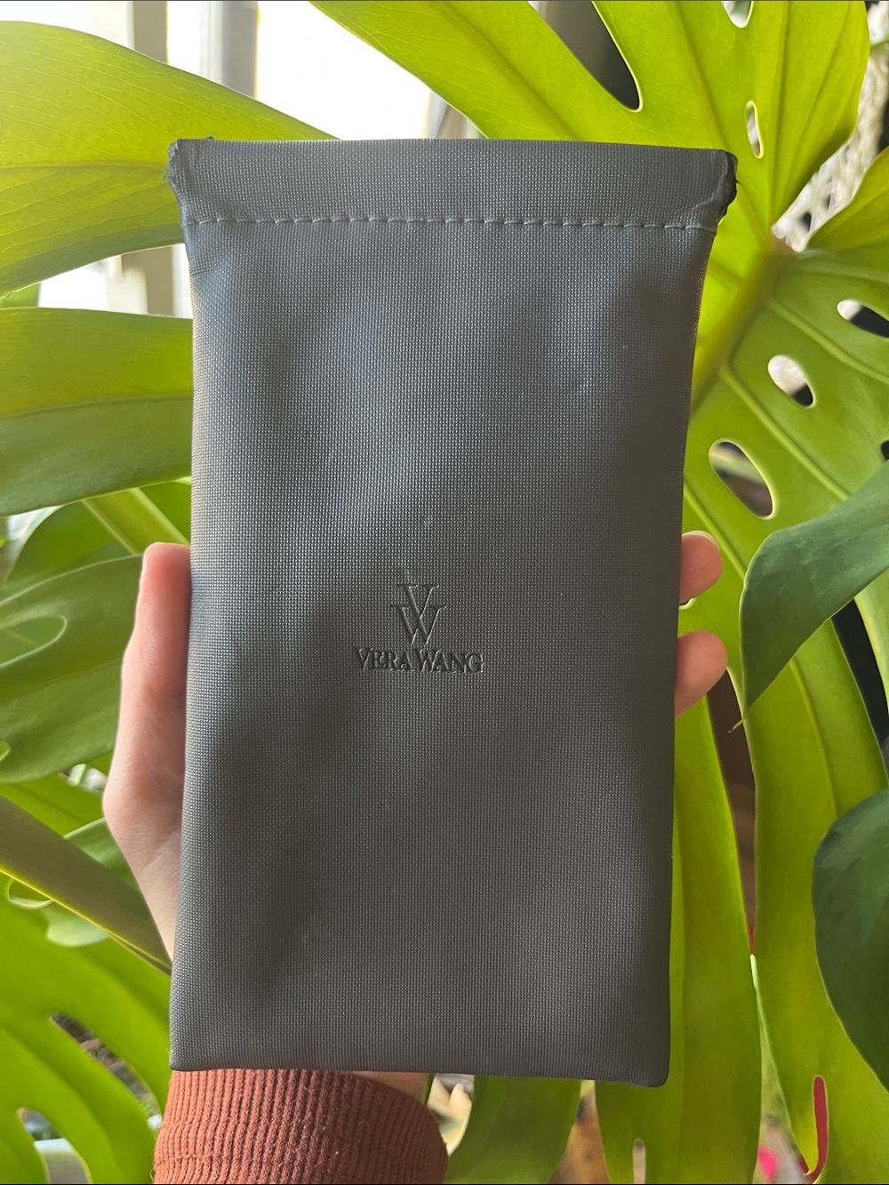Vera Wang Dark Gray Leatherette Glasses Pouch with Embossed Logo